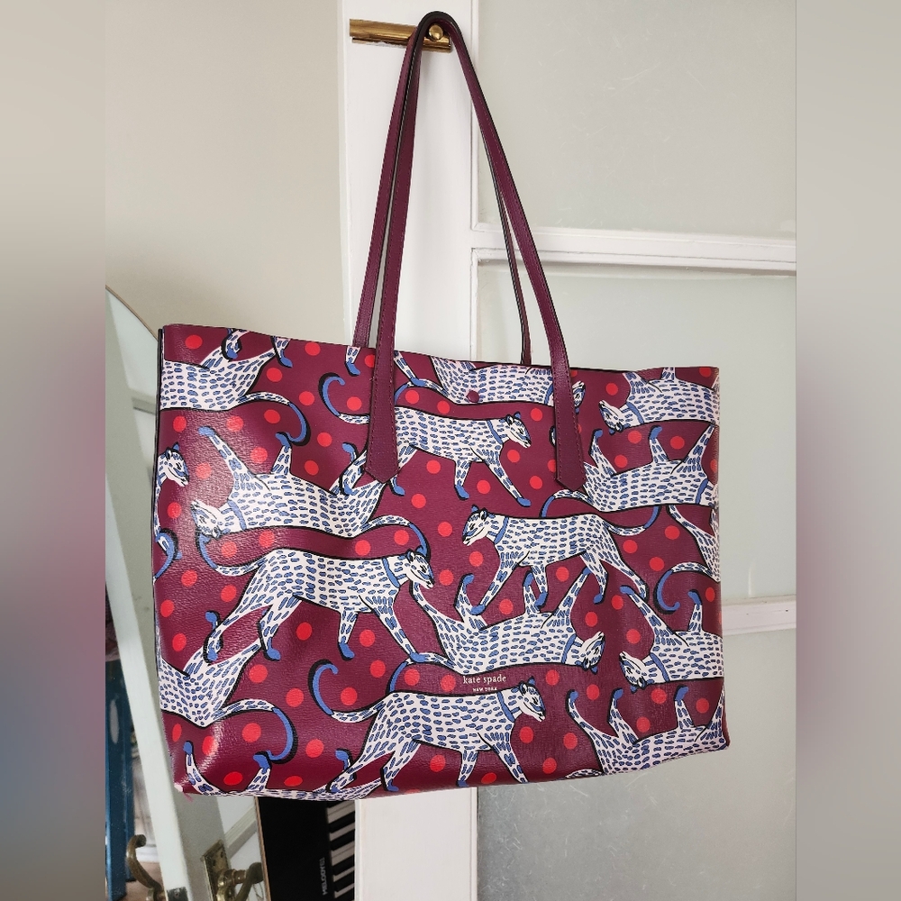 Kate Spade Burgundy and Blue Leopard Tote